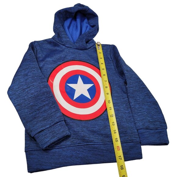 Marvel Avengers Captain America Classic Shield Kids Pullover Hoodie Blue Size 5 - Picture 7 of 8